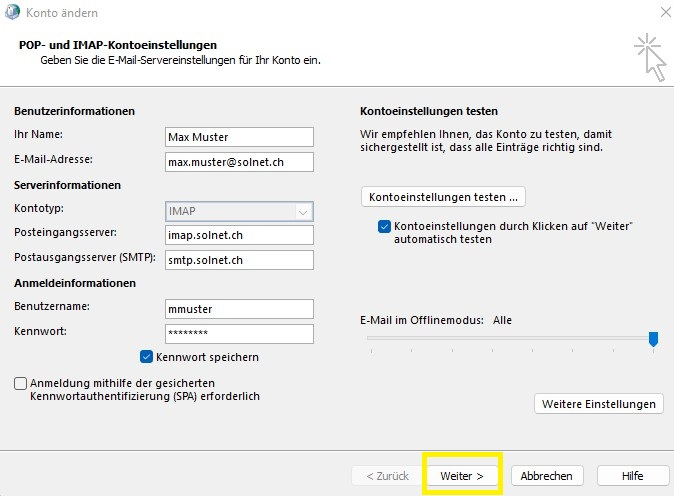 Einrichten abschliessen